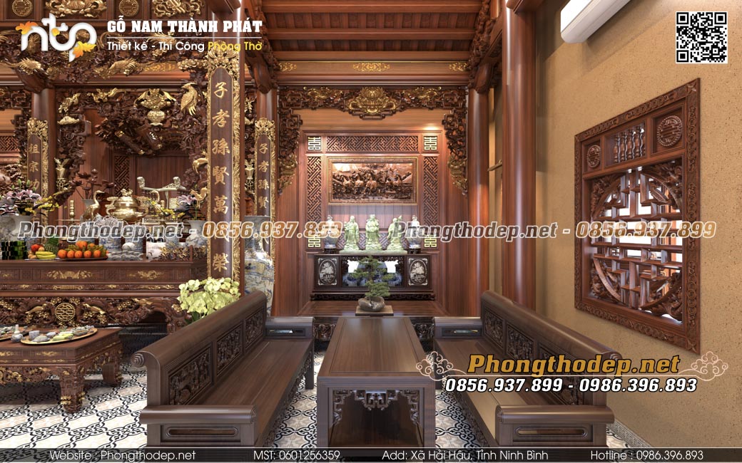 Bố trí nội thất nhà gỗ 3 gian Bắc Bộ tại gian bên